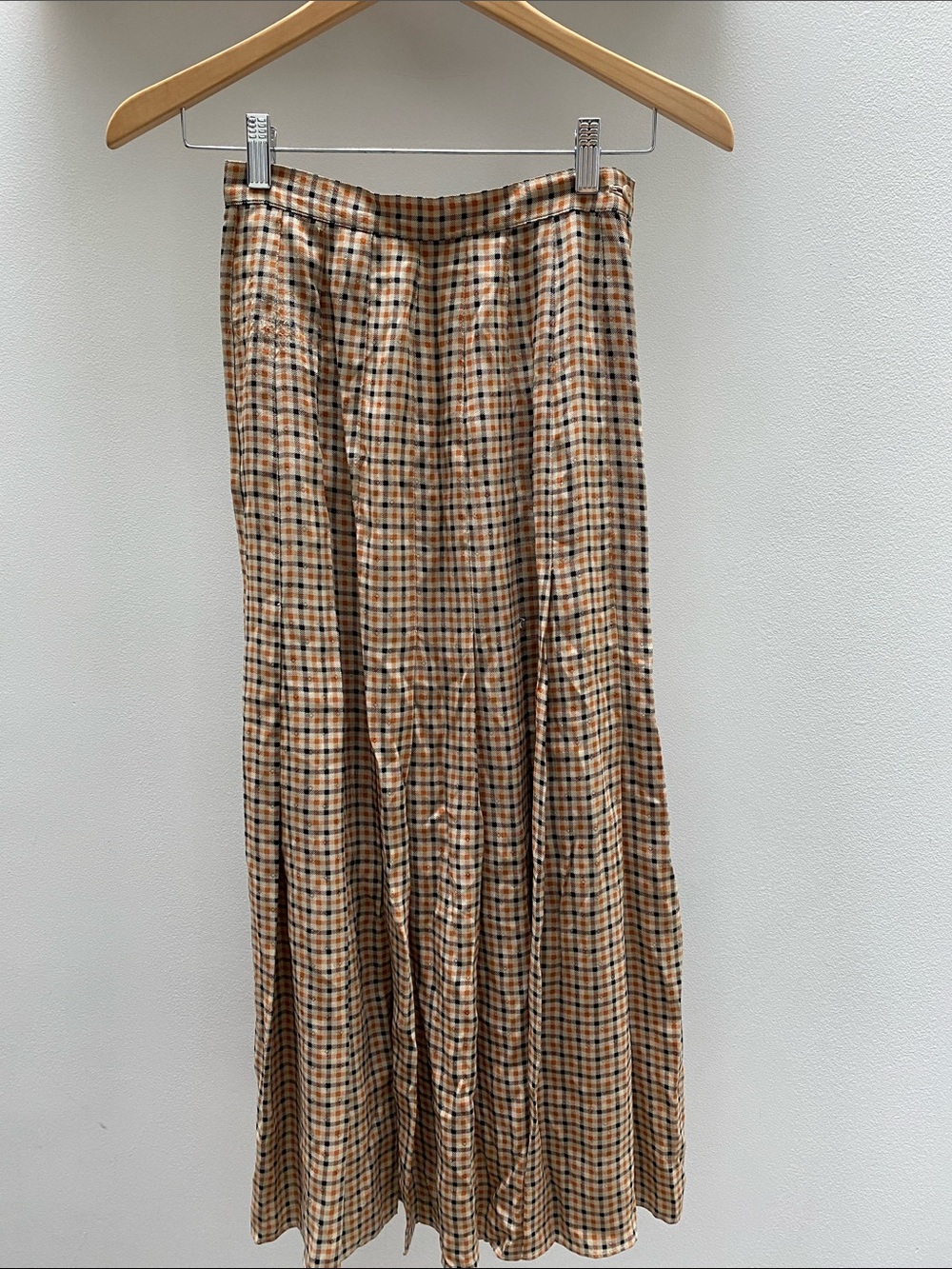 Vintage Calvin Klein Checked Maxi Skirt in Tan and Black Silk